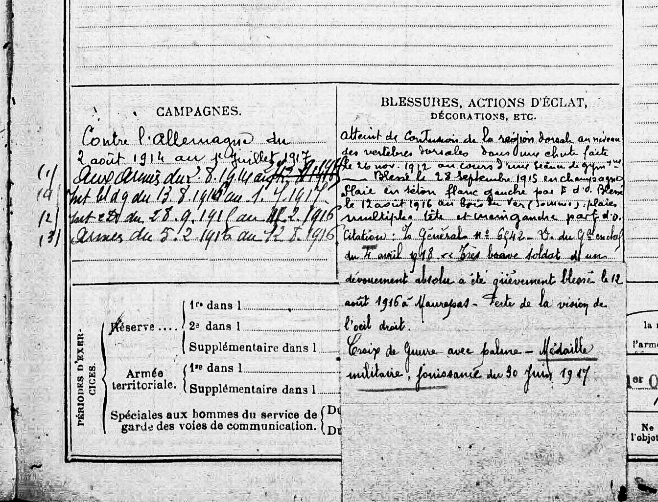 Document de service de l’arrière-grand-père paternel d’Emmanuel Dubuisson