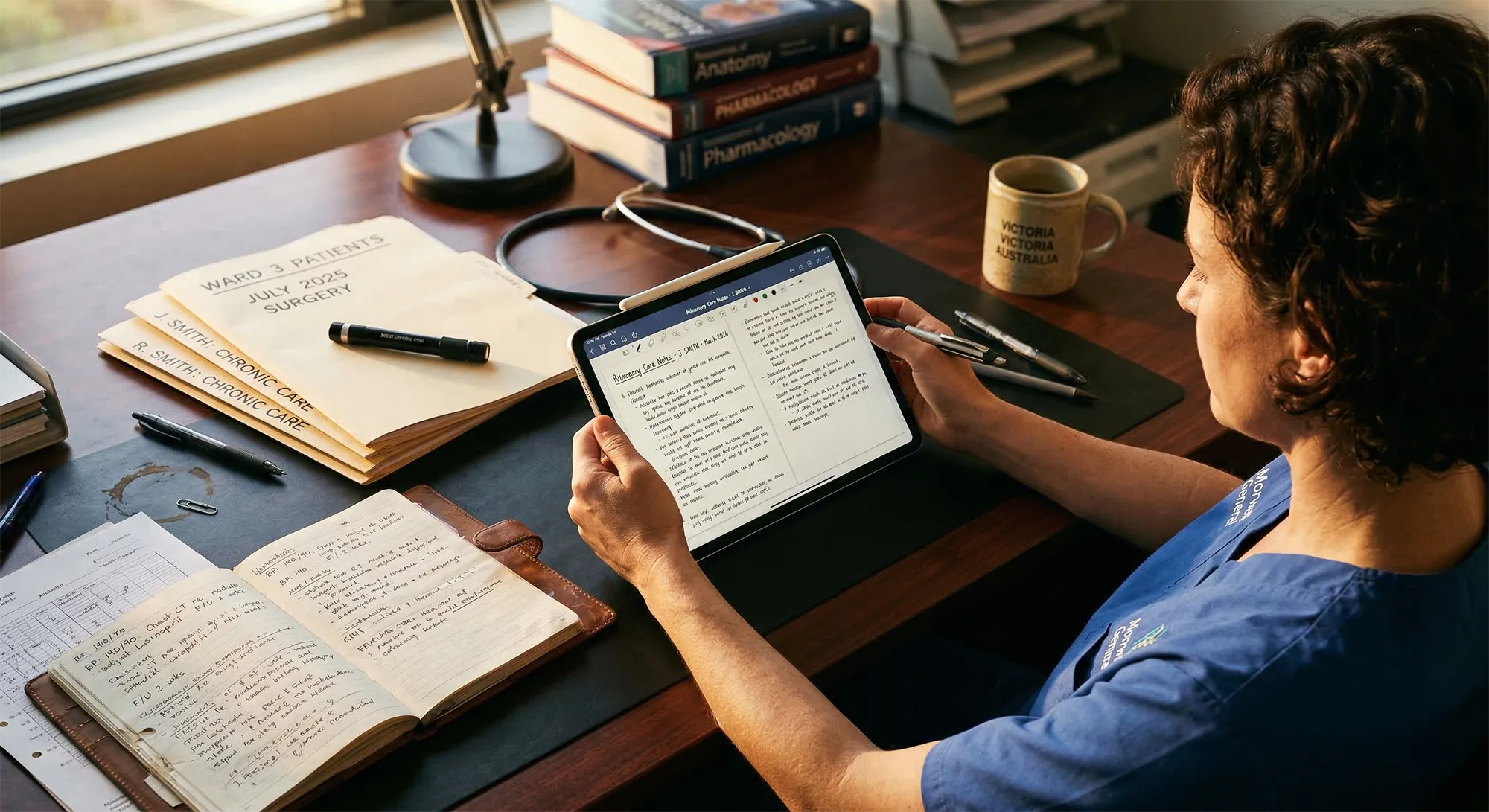 Person reading article on handheld device