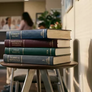 Book resources on a bookshelf